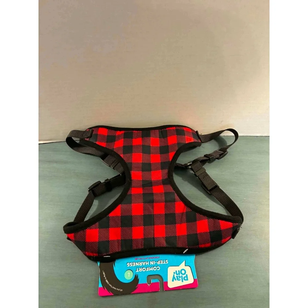 Play On Comfort Step-In Harness Dog Large Red Black New Buffalo Plaid Mesh Lined
